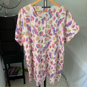 Gudrun Sjoden 100% Cotton Floral Leaf Print Short Sleeve Tunic Top Women’s XXL
